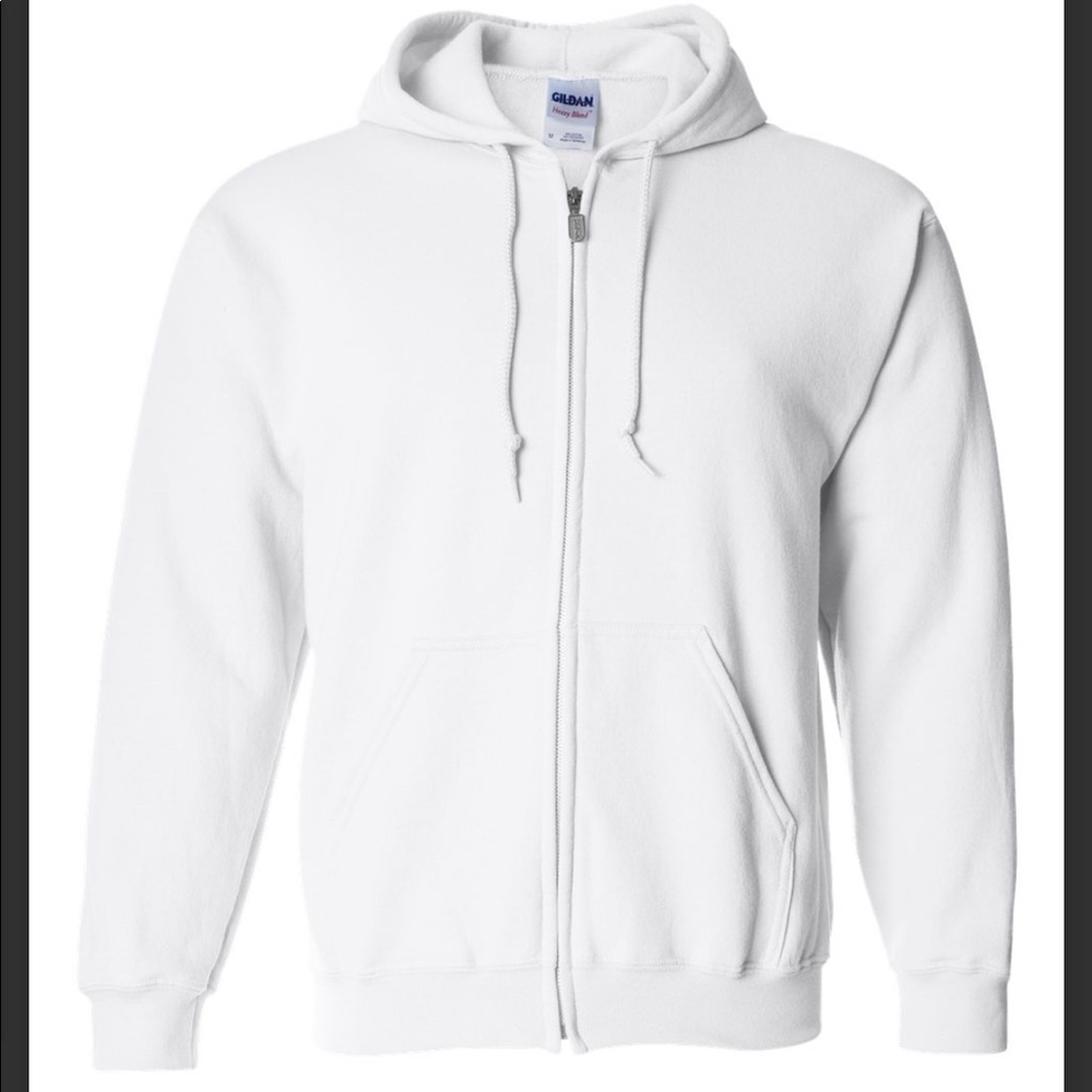 Brand new WHITE gildan unisex zip up